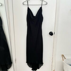 Y2K Black spaghetti strap midi dress whimsigoth festival 90s minimalist made USA